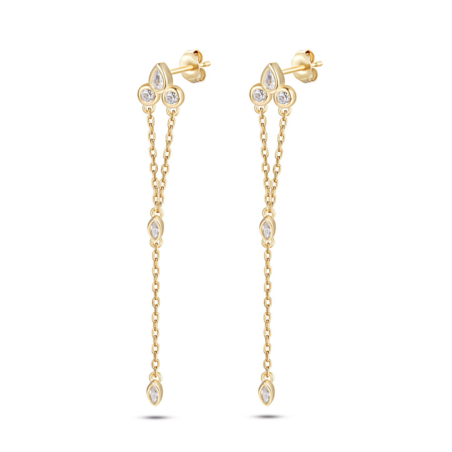 Boucles d'oreilles en Argent 925 doré Or jaune 18k assemblées d'Oxyde de zirconium