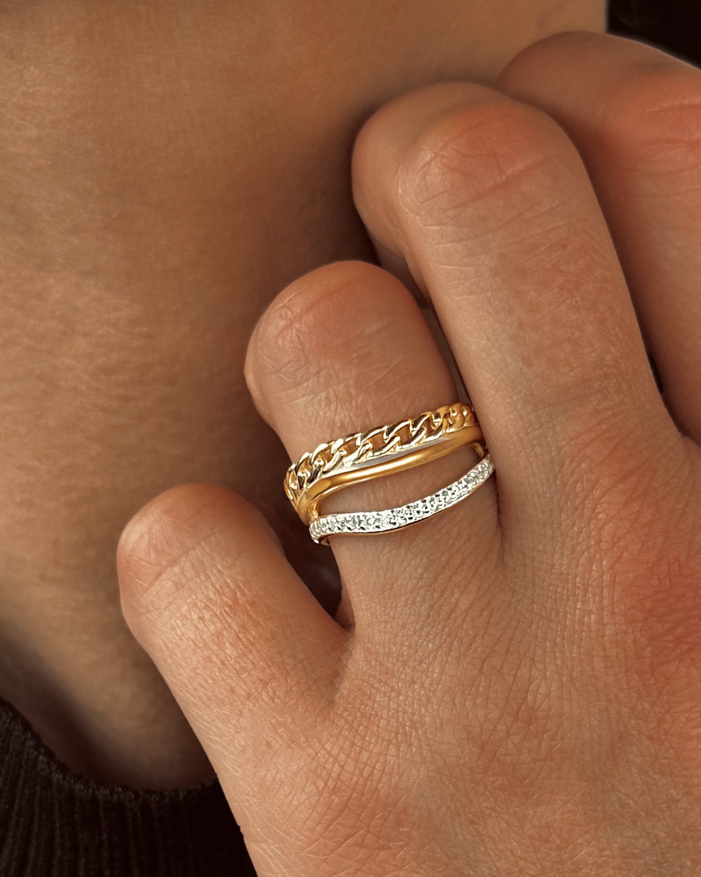 Bague en Argent 925 doré Or jaune 18k assemblée d'Oxyde de zirconium