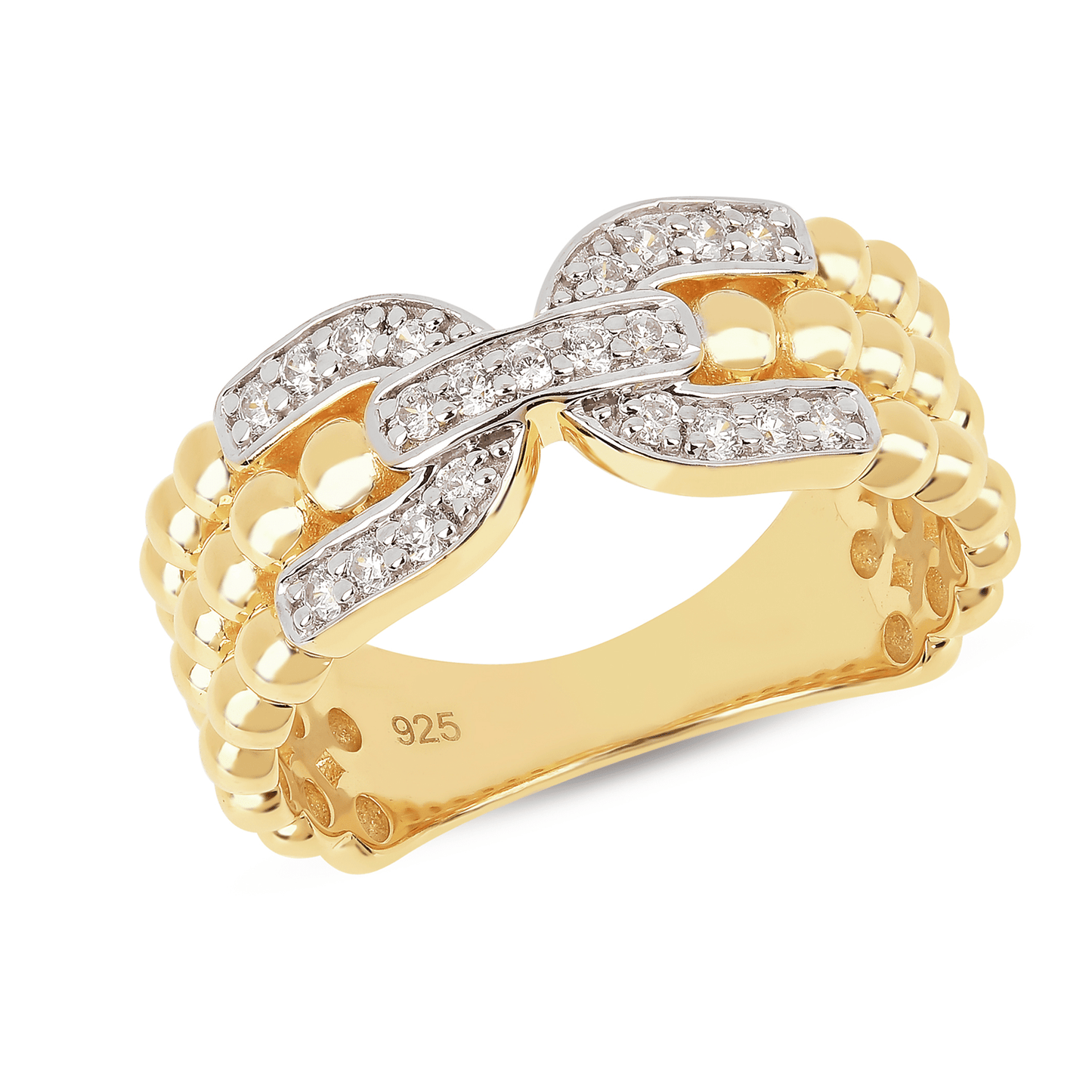 Bague en Argent 925 doré Or jaune 18k et Argent assemblée d'Oxyde de zirconium