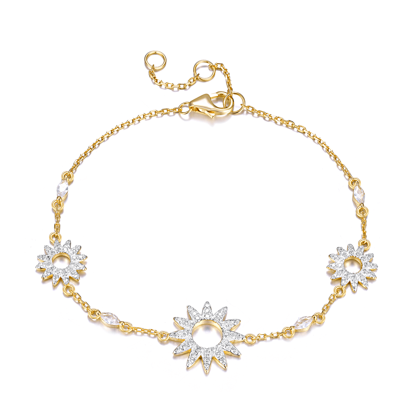 Bracelet en Argent 925 doré Or jaune 18k assemblée d'Oxyde de zirconium