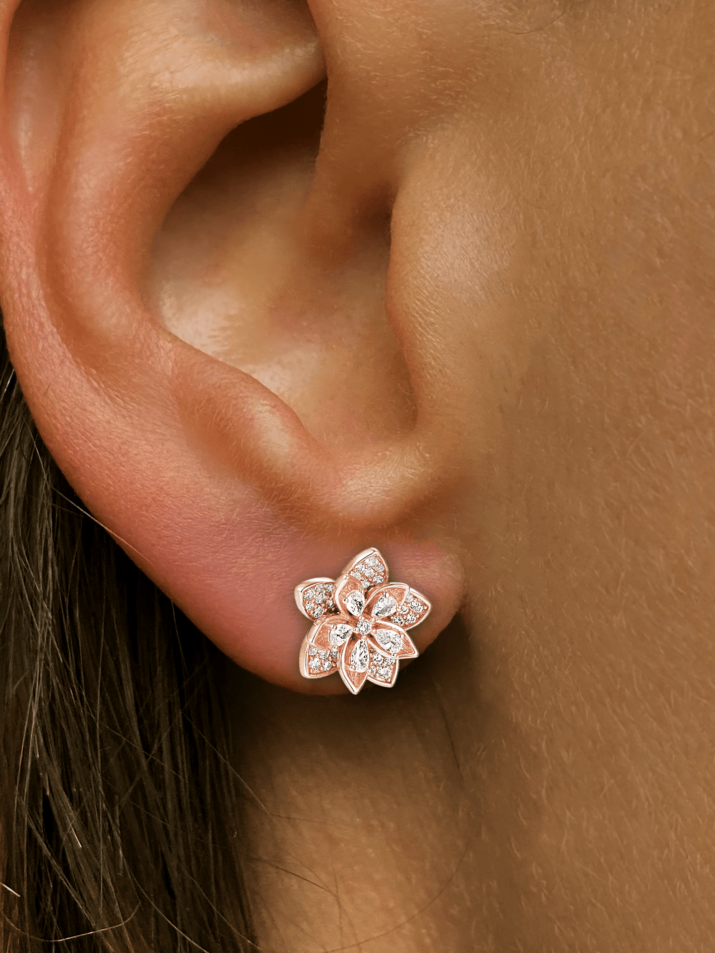 Boucles d'oreilles en Argent 925 doré Or rose 18k assemblée d'Oxyde de zirconium