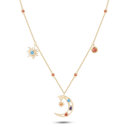 Collier en Argent 925 doré Or jaune 18k assemblée d'Oxyde de zirconium