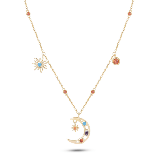 Collier en Argent 925 doré Or jaune 18k assemblée d'Oxyde de zirconium