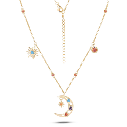 Collier en Argent 925 doré Or jaune 18k assemblée d'Oxyde de zirconium