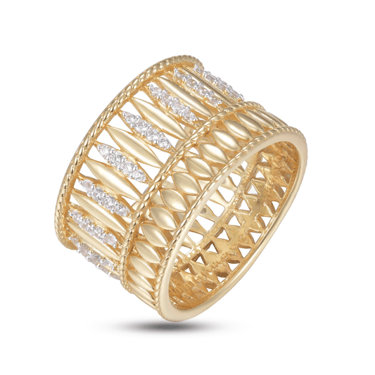 Bague en Argent 925 doré Or jaune 18k assemblée d'Oxyde de zirconium