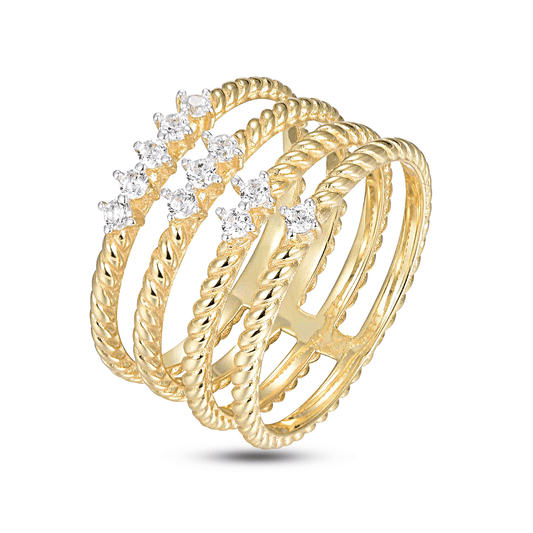 Bague en Argent 925 doré Or jaune 18k et Argent assemblée d'Oxyde de zirconium