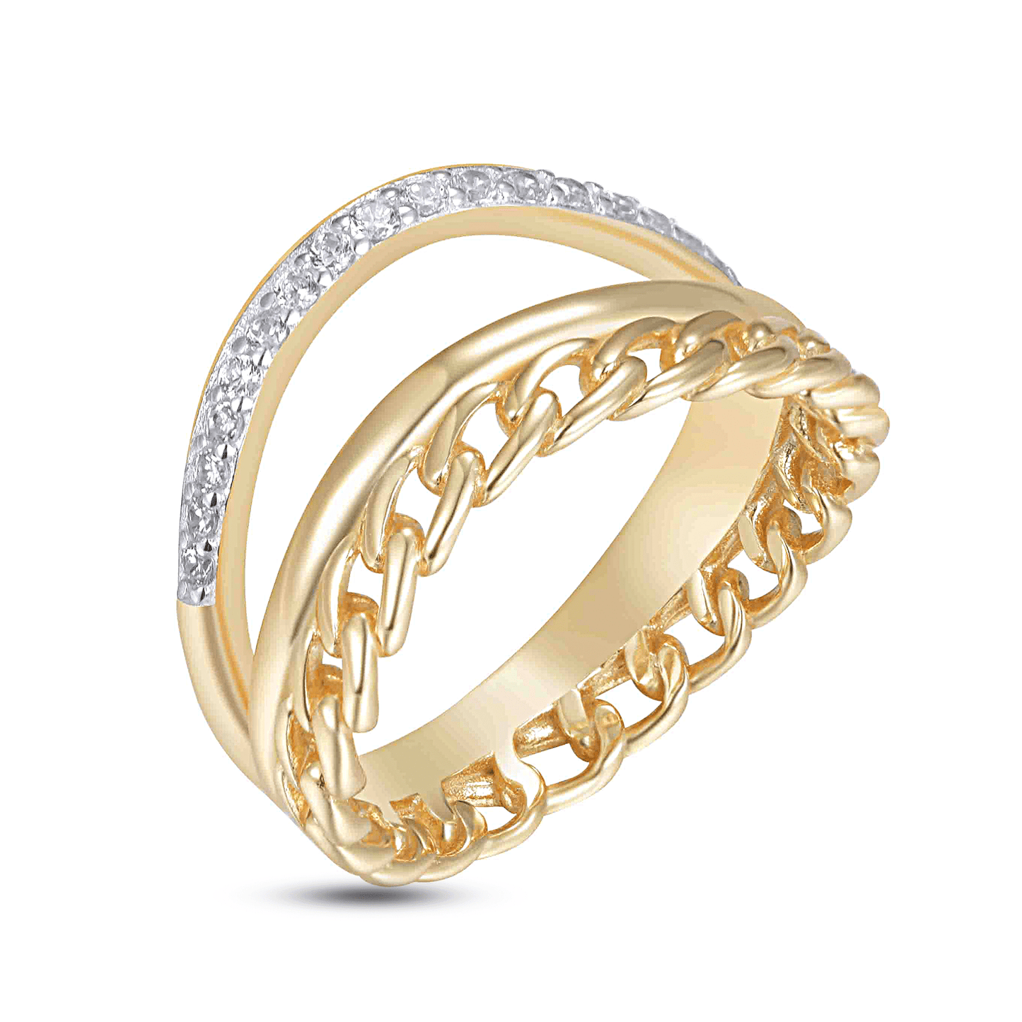 Bague en Argent 925 doré Or jaune 18k assemblée d'Oxyde de zirconium