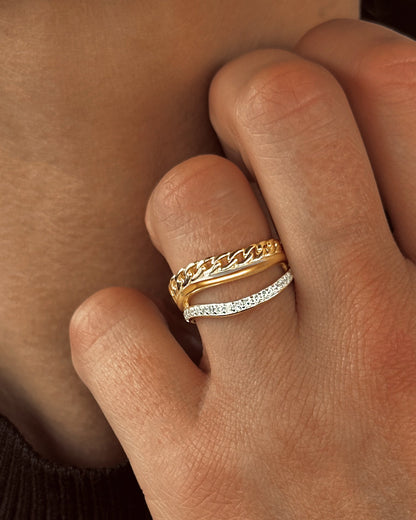 Bague en Argent 925 doré Or jaune 18k assemblée d'Oxyde de zirconium